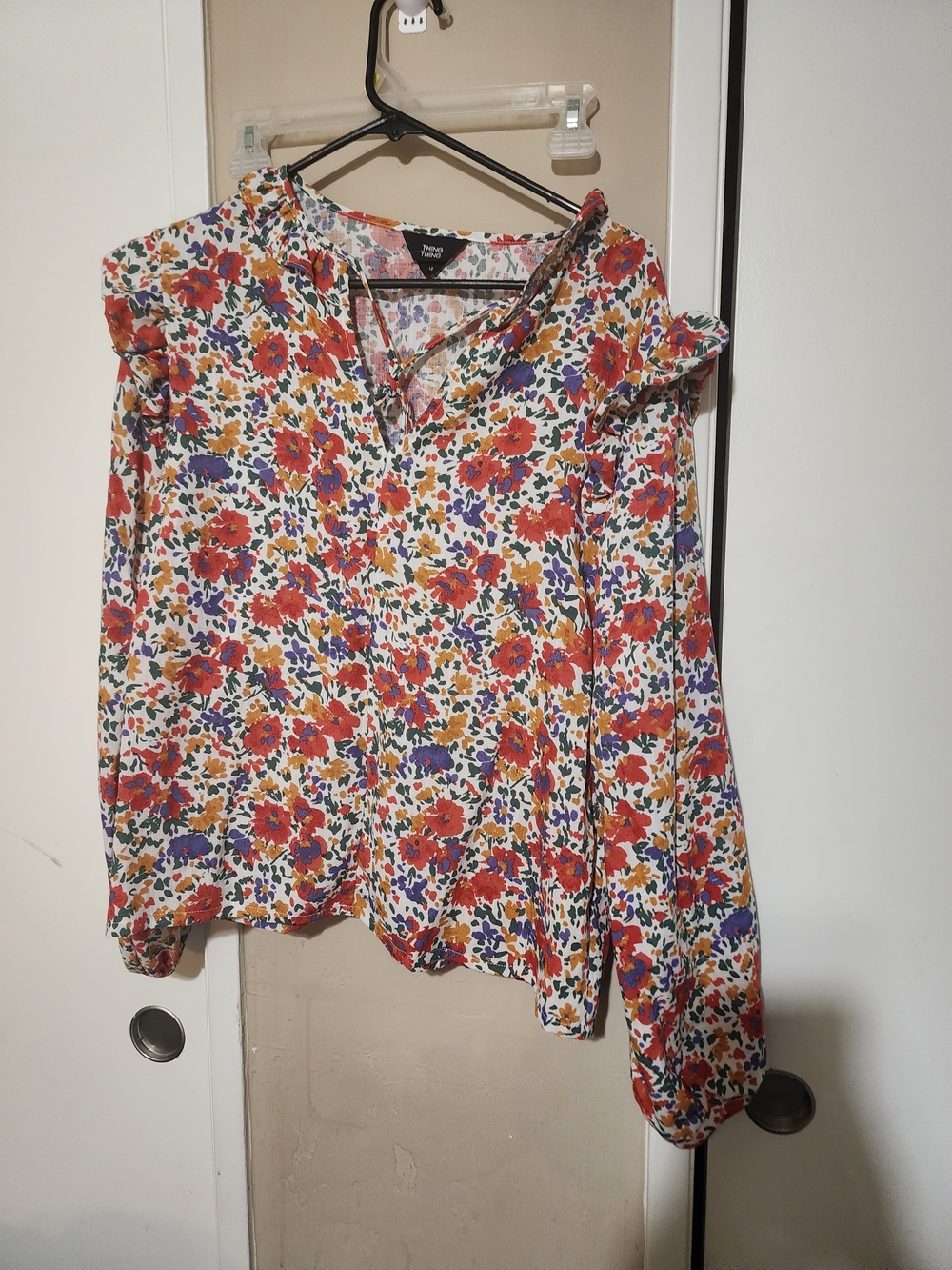 Othr Floral Ruffle Shoulder Blouse - White, Red, Purple, Yellow